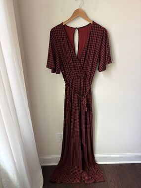 NWT Long Tall Sally LTS Houndstooth Jumpsuit Brown & Black Tie Waist Size 10-12